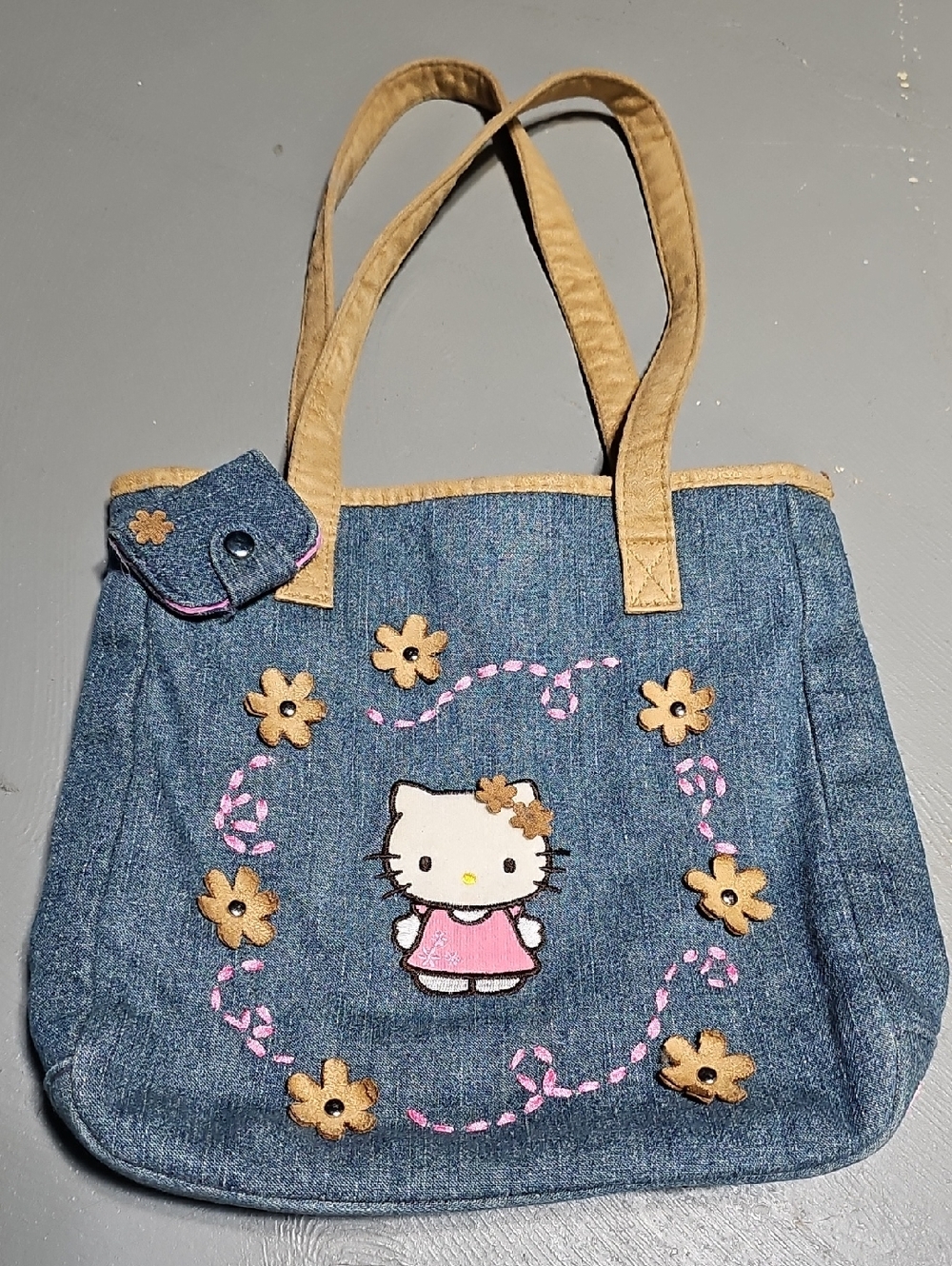 Rare EUC Vintage 2003 Sanrio Hello Kitty Denim Tote Bag With Matching Accessory